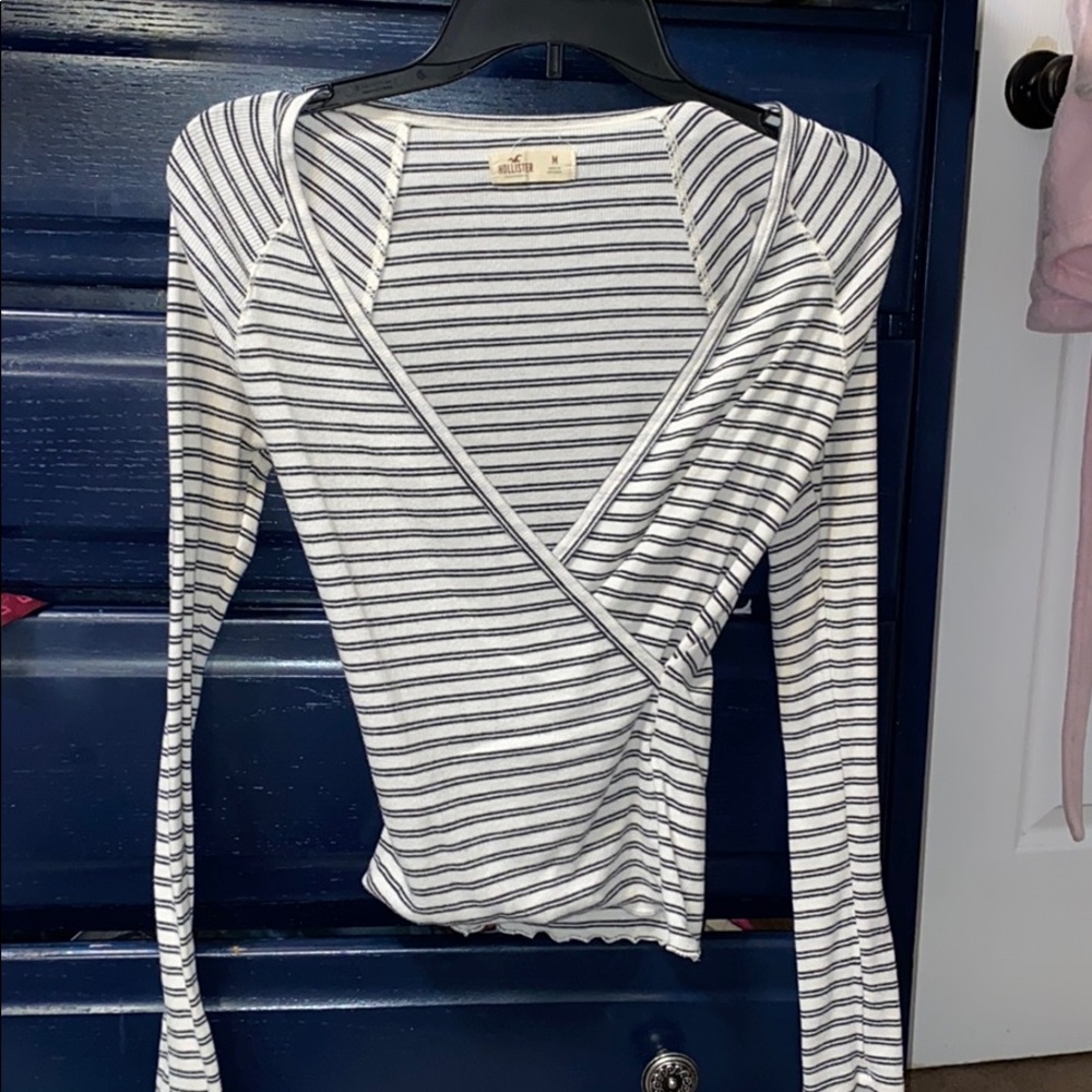 Hollister Wrap Front Striped Long Sleeve Top